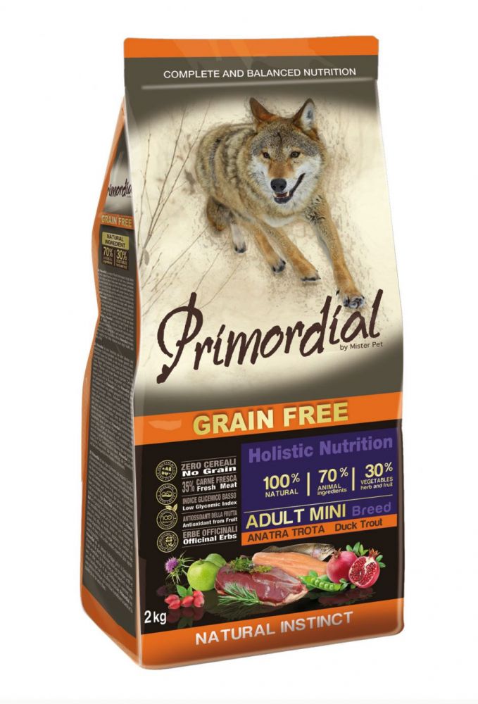 Primordial Grain Free Adult Mini  Сухой корм для собак мелких пород, с форелью и уткой 400г зоомагазине gavgav-market