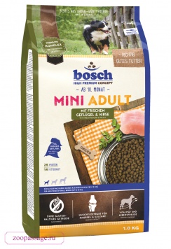 Bosch Mini Adult Poultry & Millet Полнорационный корм для взрослых собак маленьких пород с птицей и просом (1 кг) зоомагазине gavgav-market
