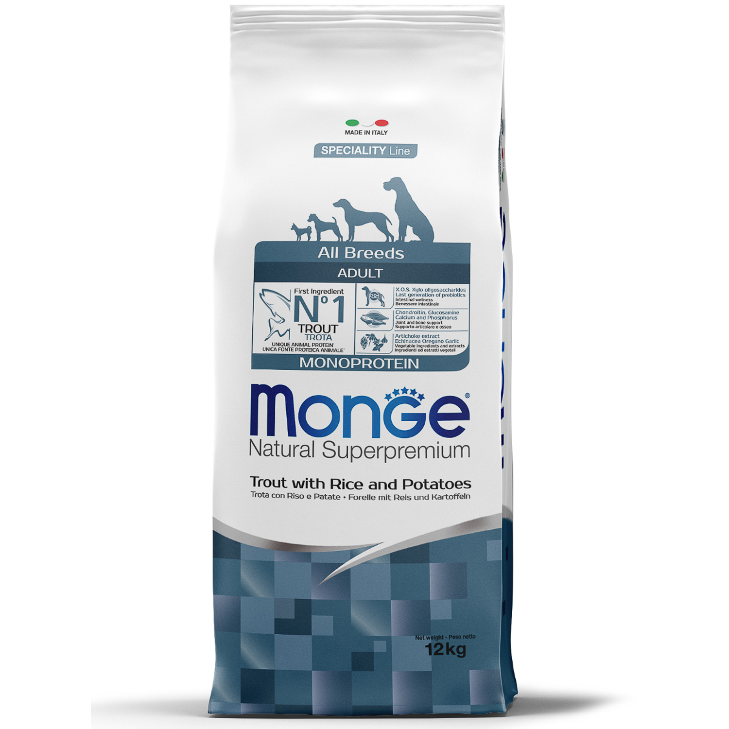 Monge Dog Monoprotein корм для собак всех пород форель с рисом и картофелем 12 кг зоомагазине gavgav-market