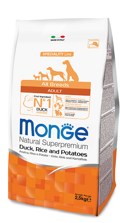 Monge Dog Speciality Line All Breeds Adult Duck, Rice & Potatoes Корм для собак всех пород с уткой, рисом и картофелем (2,5 кг) зоомагазине gavgav-market