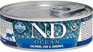 Farmina N&D Cat Ocean Консервы для кошек, лосось, треска и креветки 80 гр