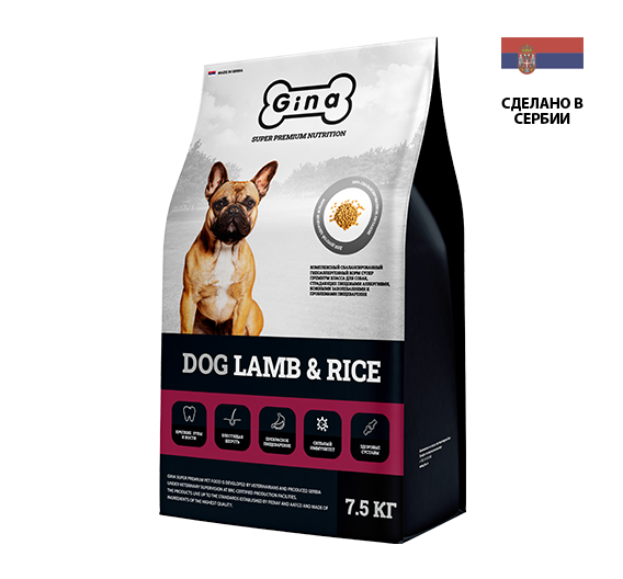 Gina Dog Lamb & Rice корм для собак, страдающих пищевыми аллергиями, кожными заболеваниями и проблемами пищеварения 7,5кг зоомагазине gavgav-market
