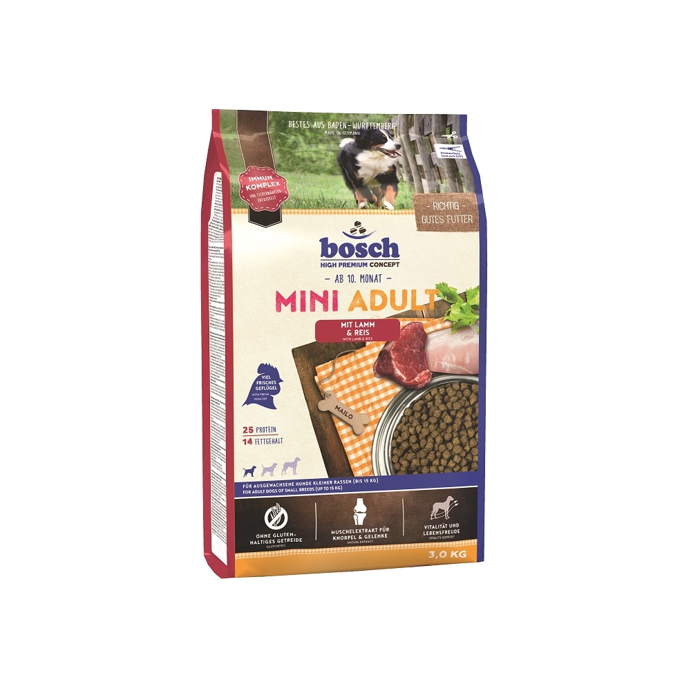Bosch Mini Adult with Lamb & Rice Полнорационный корм для взрослых собак маленьких пород с ягненком и рисом (3 кг) зоомагазине gavgav-market