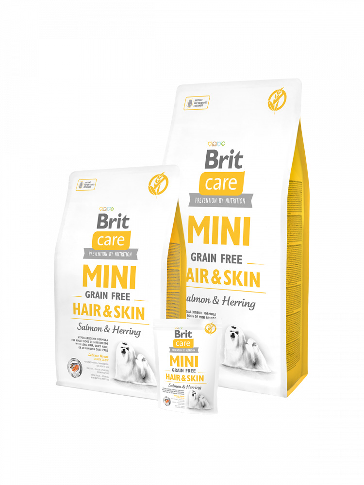 Brit Care Mini Grain Free Hair & Skin  шерсть которых нуждается в уходе 2кг зоомагазине gavgav-market