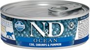 Farmina N&D Cat Ocean Консервы для кошек, треска, креветки и тыква 80 гр