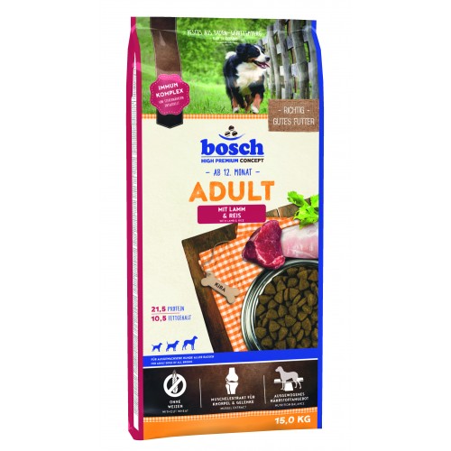 Bosch Adult with Lamb & Rice Полнорационный корм для взрослых собак с ягненком и рисом (15 кг) зоомагазине gavgav-market