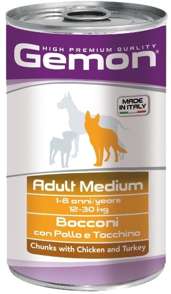 Gemon Dog Adult Medium Bocconi con Pollo e Tacchino Консервы для собак средних пород с кусочками курицы и индейки (1250 г) зоомагазине gavgav-market