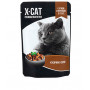 X-CAT Корм консервированный для взрослых кошек Кусочки в соусе утка и печень 85 гр