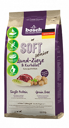Bosch Soft Senior с козлятиной и картофелем Полнорационный корм для пожилых собак с чувствительным пищеварением и кастрированных собак (12,5 кг) зоомагазине gavgav-market
