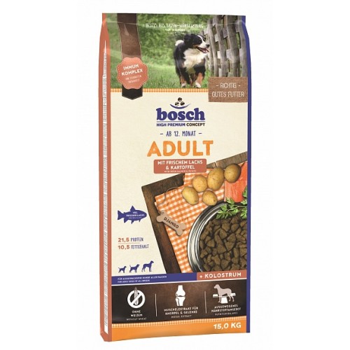 Bosch Adult with Salmon & Potato Полнорационный корм для взрослых собак с лососем и картофелем (15 кг) зоомагазине gavgav-market