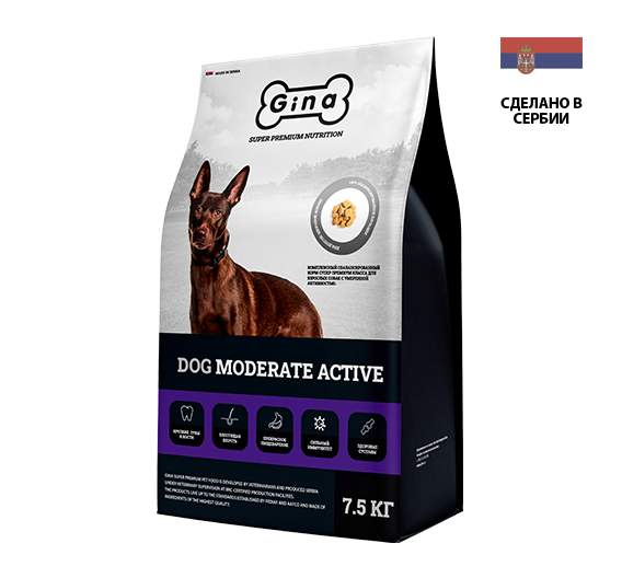Gina Dog Moderate Active корм для взрослых собак с умеренной активностью 7,5кг зоомагазине gavgav-market