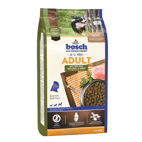 Bosch Adult with Poultry & Millet Полнорационный корм для взрослых собак с птицей и просом (1 кг) зоомагазине gavgav-market