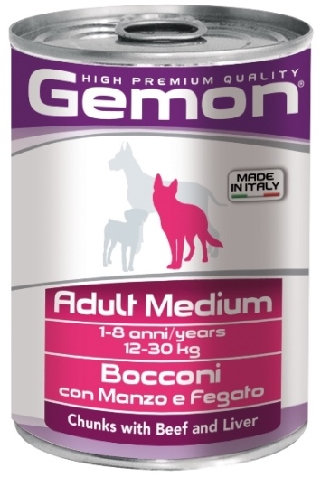 Gemon Dog Adult Medium Bocconi con Manzo e Fegato Консервы для собак средних пород с кусочками говядины и печенью (415 г) зоомагазине gavgav-market