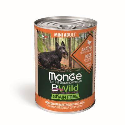 Monge BWild Grain Free беззерновые консервы для собак малых пород: утка с тыквой и кабачками, 400 гр зоомагазине gavgav-market