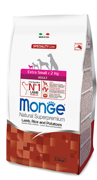 Monge Dog Speciality Line Extra Small Adult Lamb, Rice & Potatoes Корм для собак миниатюрных пород с ягненком, рисом и картофелем (2,5 кг) зоомагазине gavgav-market
