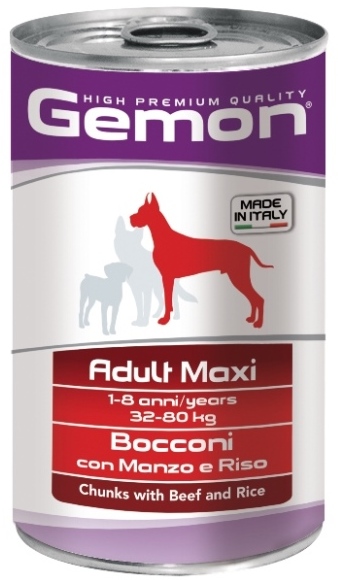 Gemon Dog Adult Maxi Bocconi con Manzo e Riso Консервы для собак крупных пород с кусочками говядины и рисом (1250 г) зоомагазине gavgav-market