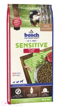 Bosch Sensitive Lamb & Riсe Полнорационный корм для собак, склонных к аллергии (15 кг) зоомагазине gavgav-market