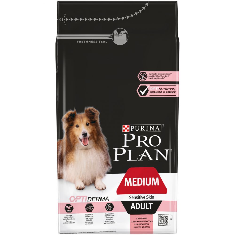 Pro Plan MEDIUM ADULT SENSITIVE SKIN Корм для собак средних пород с чувствительной кожей с лососем и рисом (1,5 кг) зоомагазине gavgav-market