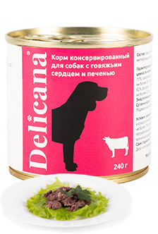 Delicana Консервированный корм с говяжьим сердцем и печенью 240гр зоомагазине gavgav-market