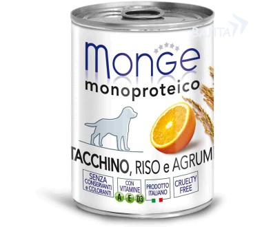 Monge Dog Monoproteico Fruits Паштет для собак из индейки с рисом и цитрусовыми (400 г) зоомагазине gavgav-market Monge Dog Monoproteico Fruits Паштет для собак из индейки с рисом и цитрусовыми (400 г) зоомагазине gavgav-market