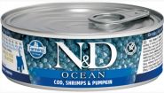 Farmina N&D Cat Ocean Консервы для котят, треска, креветки и тыква 80 гр