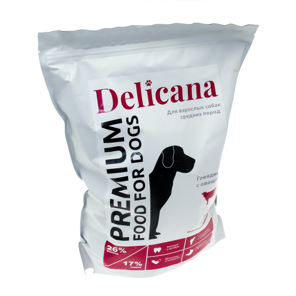 Delicana Сухой корм для собак средних пород, с говядиной и овощами. 2 кг зоомагазине gavgav-market