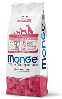 Monge Dog Monoprotein Puppy&Junior корм для щенков всех пород говядина с рисом 12 кг зоомагазине gavgav-market