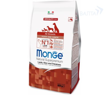 Monge Dog Speciality Line All Breeds Puppy&Junior Lamb, Rice & Potatoes Корм для щенков всех пород с ягненком, рисом и картофелем (800 г) зоомагазине gavgav-market