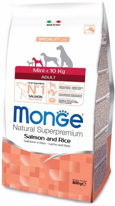 Monge Dog Speciality Line Mini Adult Salmon & Rice Корм для собак мелких пород с лососем и рисом (800 г) зоомагазине gavgav-market