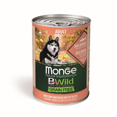 Monge BWild Grain Free Беззерновые консервы для собак всех пород: лосось с тыквой и кабачками, 400 гр зоомагазине gavgav-market