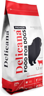 Delicana Сухой корм для собак мелких пород, с говядиной 1,5кг зоомагазине gavgav-market