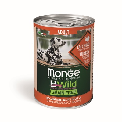 Monge BWild Grain Free Беззерновые консервы для собак всех пород: индейка с тыквой и кабачками, 400 гр зоомагазине gavgav-market