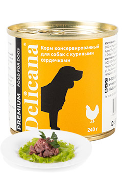Delicana Консервированный корм с куриными сердечками 240гр зоомагазине gavgav-market