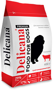 Delicana Сухой корм для собак мелких пород, с говядиной  0,4кг зоомагазине gavgav-market