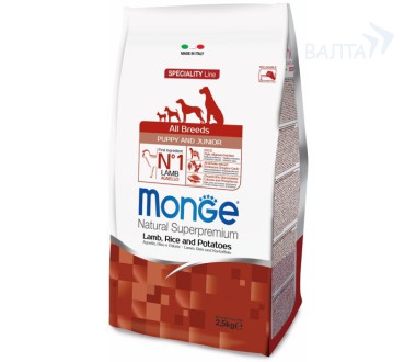 Monge Dog Speciality Line All Breeds Puppy&Junior Lamb, Rice & Potatoes Корм для щенков всех пород с ягненком, рисом и картофелем (2,5 кг) зоомагазине gavgav-market