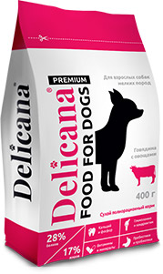 Delicana Сухой корм для собак мелких пород, с говядиной и овощами 0,4кг зоомагазине gavgav-market